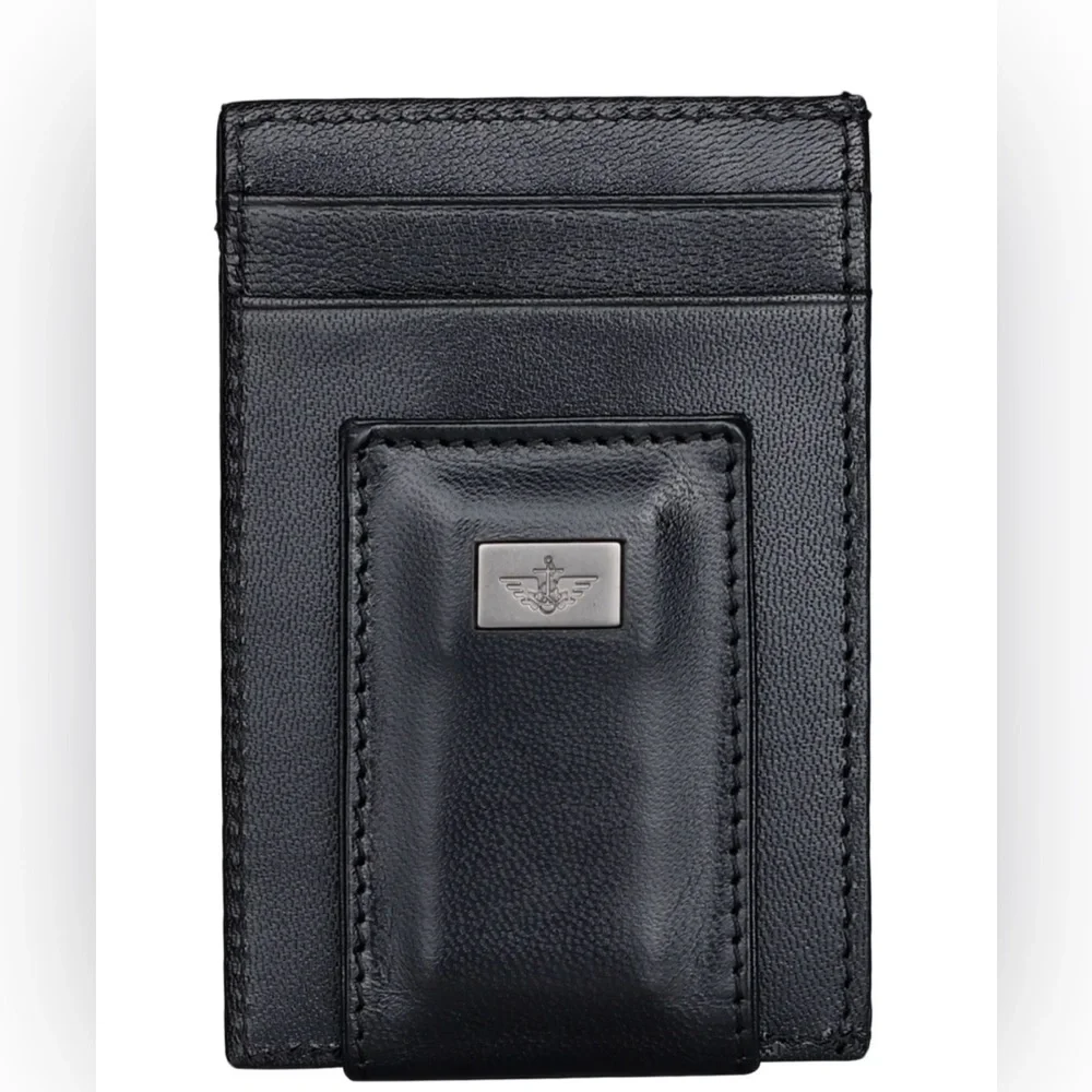 Dockers RFID Slim Magnetic Front Pocket Wallet, Black Leather